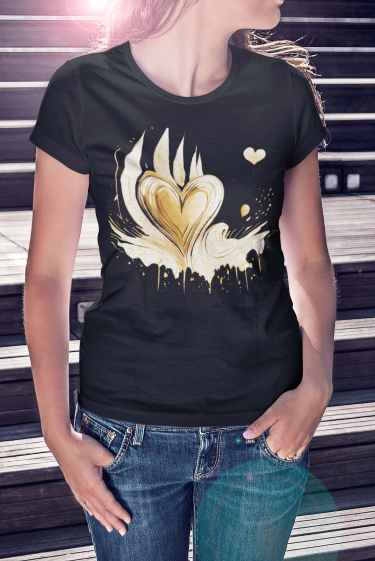 Grossiste I.A.L.D FRANCE - Tshirt Femme Col Rond | COEUR FLAMME GOLD