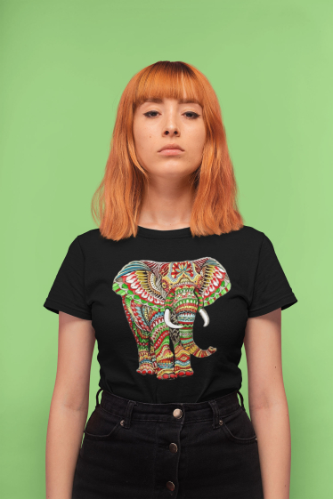 Grossiste I.A.L.D FRANCE - Tshirt Femme Col Rond | Elephant mozaic