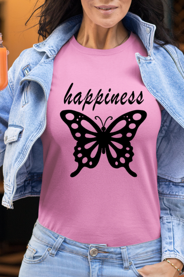 Grossiste I.A.L.D FRANCE - Tshirt Femme Col Rond | Happiness butterfly