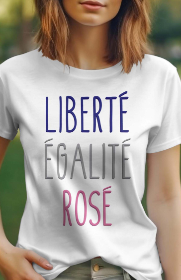 Großhändler I.A.L.D FRANCE - Damen-T-Shirt mit Rundhalsausschnitt | Liberte Equality Rosé