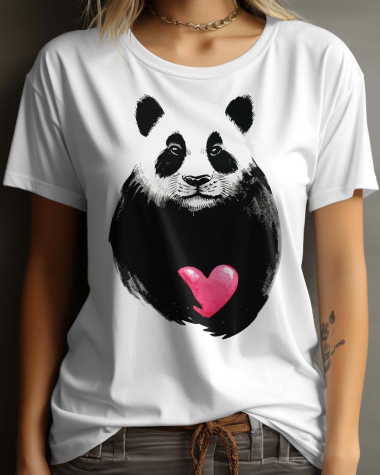 Grossiste I.A.L.D FRANCE - Tshirt Femme Col Rond | panda cœur