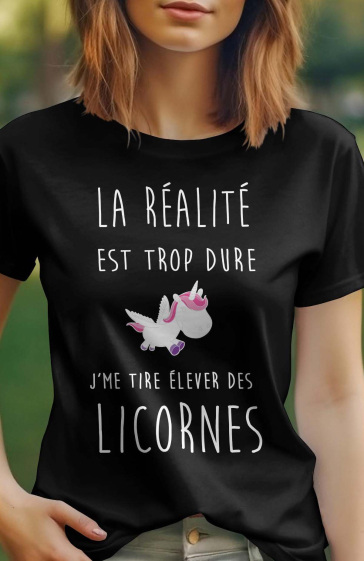Großhändler I.A.L.D FRANCE - Damen-T-Shirt mit Rundhalsausschnitt | Realität zu Einhorn