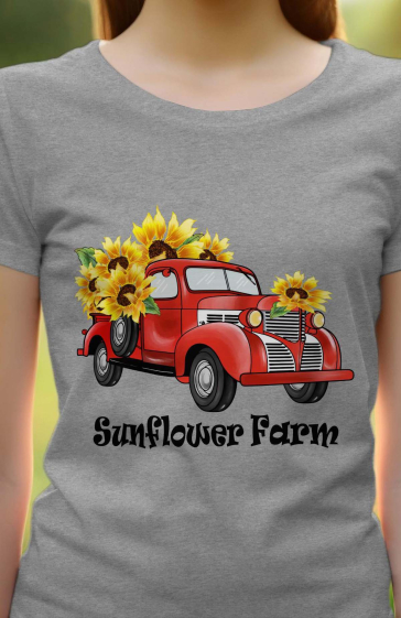 Großhändler I.A.L.D FRANCE - Damen-T-Shirt mit Rundhalsausschnitt | Sonnenblumenfarm