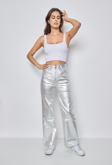 Silver Metallic Leather Pants, Metallic Leather Pants Women