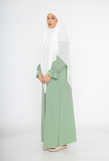 Grossiste IDEAL OUTFIT - Abaya longue large manche volant en soie de médine