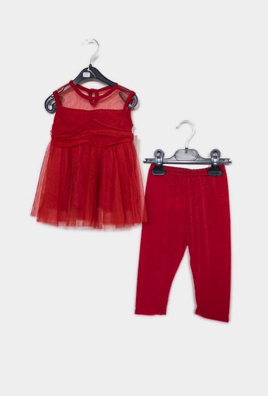Wholesalers IDEAL OUTFIT - Shiny baby dress and leggings set for party