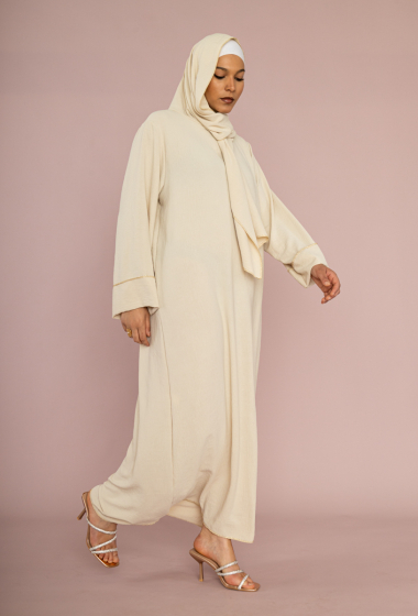 Grossiste IDEAL OUTFIT - Robe abaya couture d'orée en soie pour femme