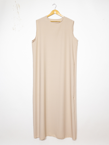 Grossiste IDEAL OUTFIT - Robe abaya longue large sans manche en soie de médine