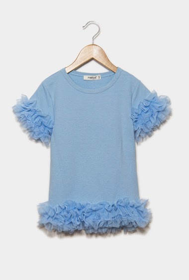 Grossiste IDEAL OUTFIT - Tee shirt basic tulle détails
