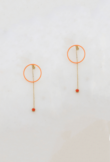 Wholesaler Ikita Paris - Bullet earrings - enameled ring, chain, rhinestones