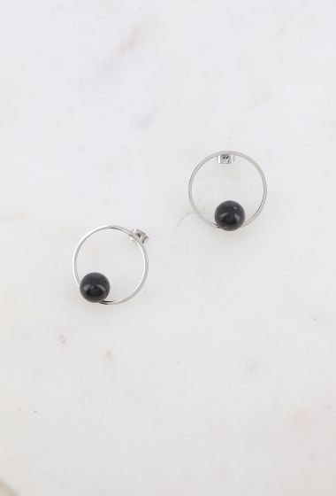 Wholesaler Ikita Paris - Bullet earrings - smooth ring, natural stone