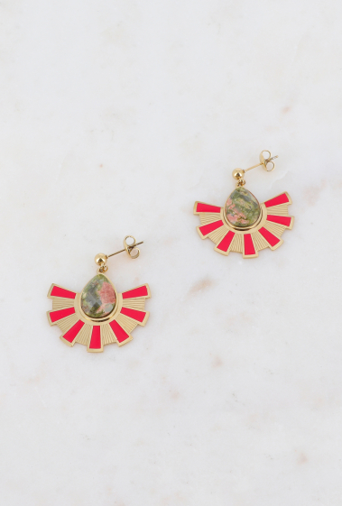 Wholesaler Ikita Paris - Bullet earrings - enameled pendant, natural stone