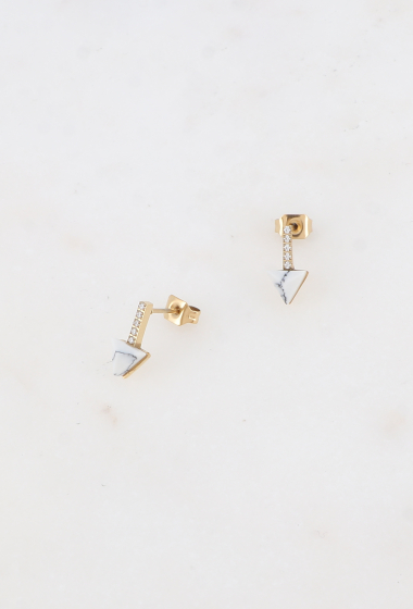 Wholesaler Ikita Paris - Bullet earrings - triangle, natural stone and rhinestones