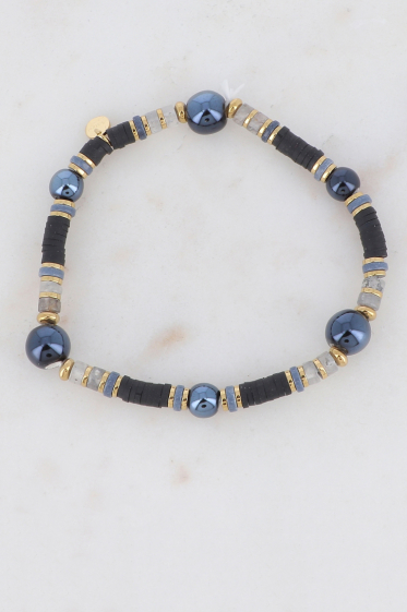 Grossiste Ikita Paris - Bracelet avec perles en céramique, perles heishi et pierre naturelle