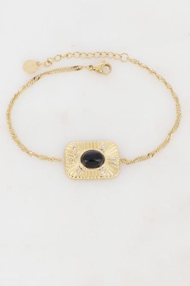 Wholesaler Ikita Paris - Bracelet with rectangular piece, natural stone and rhinestones