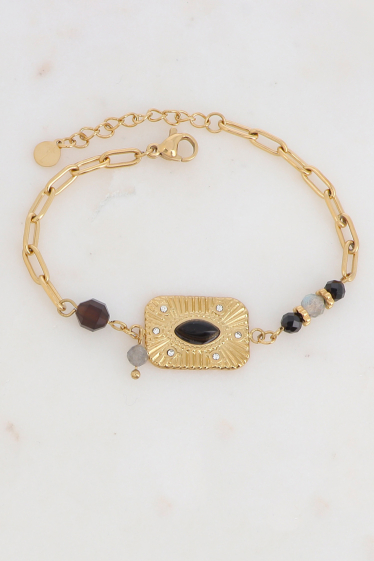 Großhändler Ikita Paris - Armband mit rechteckigem Stück Strasssteinen und Natursteinen