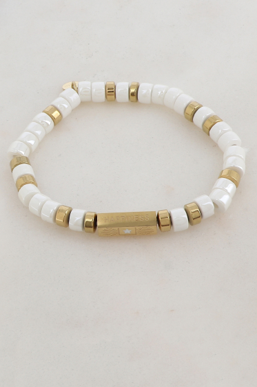 Wholesaler Ikita Paris - Elastic bracelet with ceramic, geometric piece in 5 faces