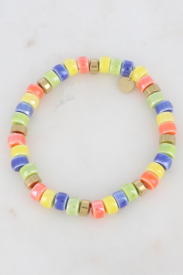 Wholesaler Ikita Paris - Elastic bracelet with colored and metallic ceramic beads