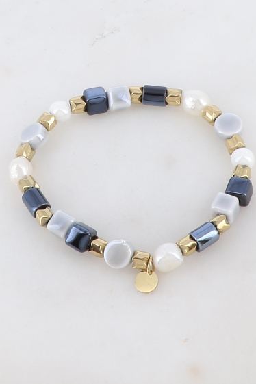Grossiste Ikita Paris - Bracelet élastique avec perles en céramique et perles d'eau douce