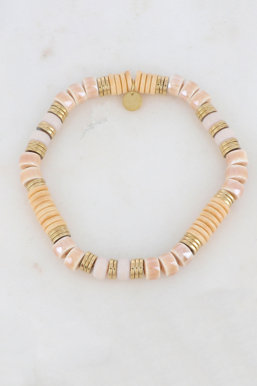 Grossiste Ikita Paris - Bracelet élastique avec perles en céramique et pierre naturelle
