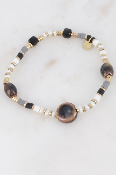 Großhändler Ikita Paris - Elastisches Armband mit Heishi-Perlen, Keramik- und Süßwasserperlen