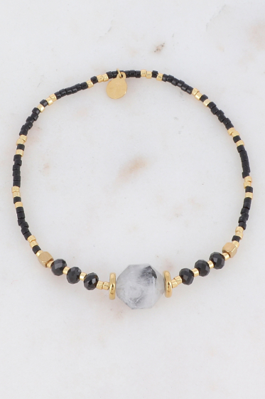 Grossiste Ikita Paris - Bracelet élastique avec pierres naturelles et perles de rocaille