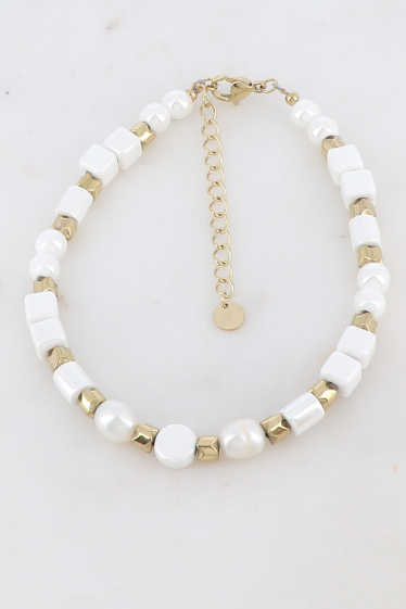 Grossiste Ikita Paris - Chaîne de cheville avec perles en céramique et perles d'eau douce