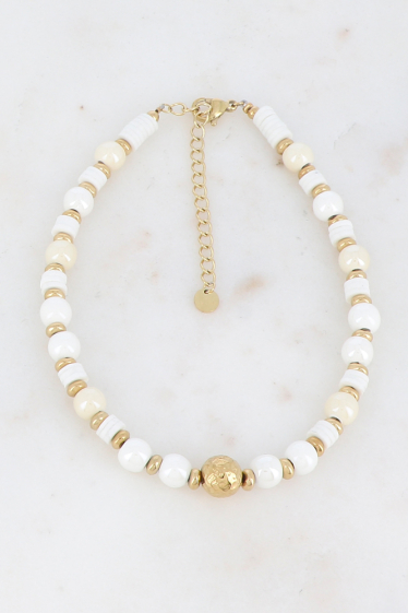 Großhändler Ikita Paris - Fußkettchen mit Keramikperlen, Heishi-Perlen und Goldkugel