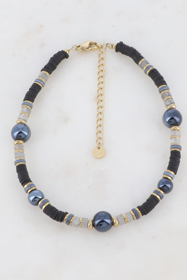 Grossiste Ikita Paris - Chaîne de cheville avec perles en céramique, perles heishi et pierre naturelle