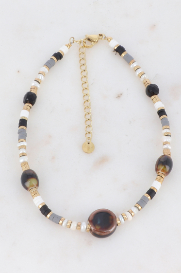 Großhändler Ikita Paris - Fußkettchen mit Heishi-Perlen, Keramikperlen und Süßwasserperlen