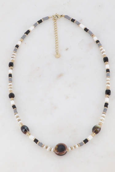 Großhändler Ikita Paris - Halskette mit Heishi-Perlen, Keramik- und Süßwasserperlen