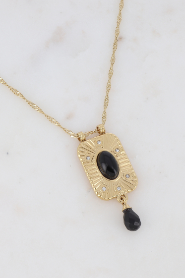 Wholesaler Ikita Paris - Necklace with geometric piece, natural stone and rhinestones