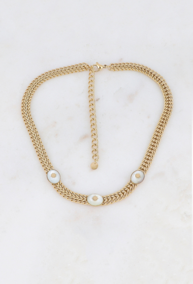 Wholesaler Ikita Paris - Necklace - 2 rows glued mesh, white mother-of-pearl