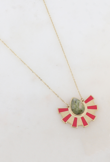 Wholesaler Ikita Paris - Necklace - enameled pendant, natural stone