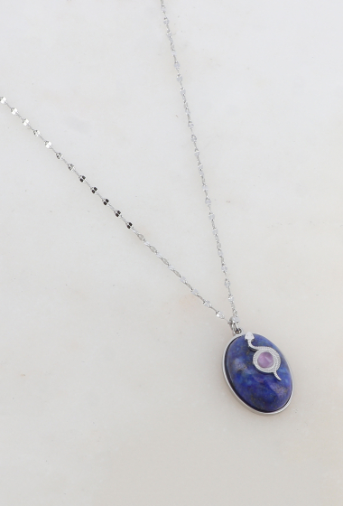 Wholesaler Ikita Paris - Necklace - oval natural stone pendant, snake