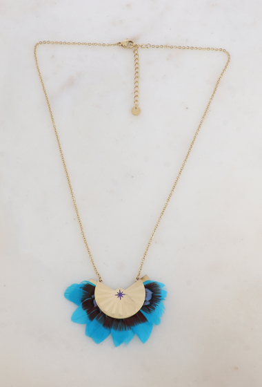 Wholesaler Ikita Paris - Necklace - feathers, piece with enameled engraved star