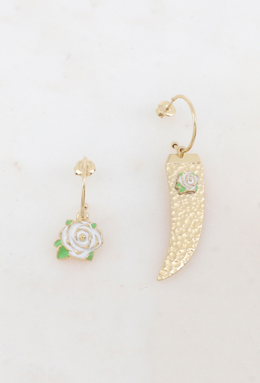 Wholesaler Ikita Paris - Atypical hoop earrings with enamelled rose motif