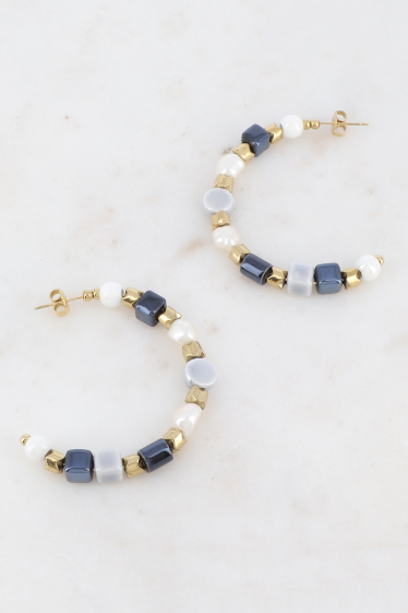 Wholesaler Ikita Paris - Chip hoop earrings with ceramic beads and freshwater pearls