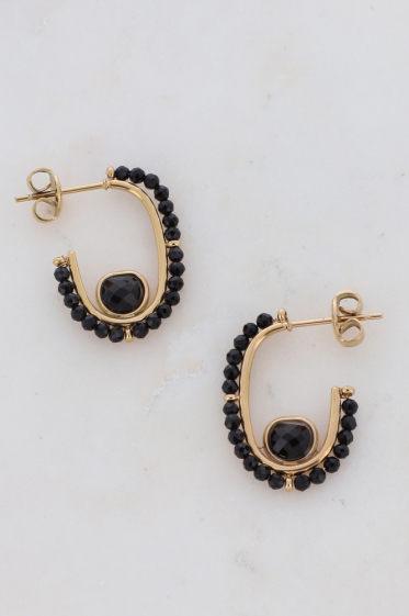 Wholesaler Ikita Paris - Chip hoop earrings with natural stone beads