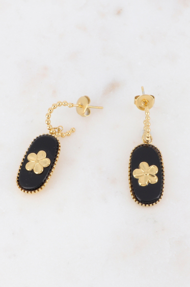 Wholesaler Ikita Paris - Smart hoop earrings, oval natural stone, flower