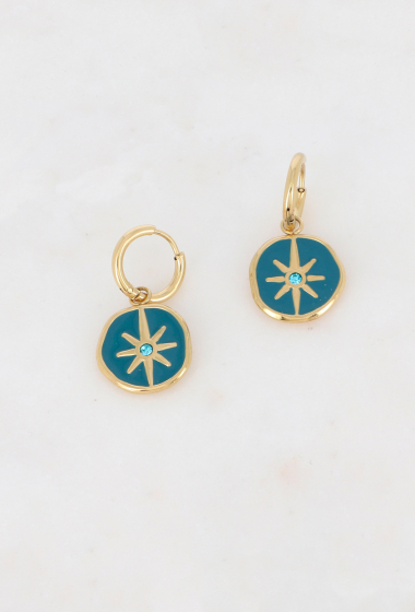 Wholesaler Ikita Paris - Hoop earrings with enameled star pendant and rhinestones