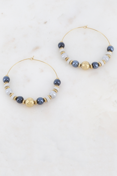 Grossiste Ikita Paris - Créoles avec perles en céramique, perles heishi et boule dorée