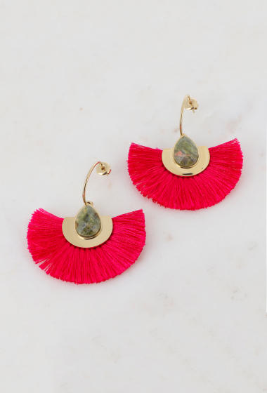 Wholesaler Ikita Paris - Flea hoop earrings - pompom, natural stone