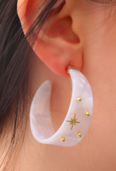 Wholesaler Ikita Paris - Flea hoop earrings - resin, star, small beads