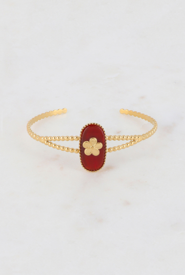 Wholesaler Ikita Paris - Malleable bangle - oval stone and flower