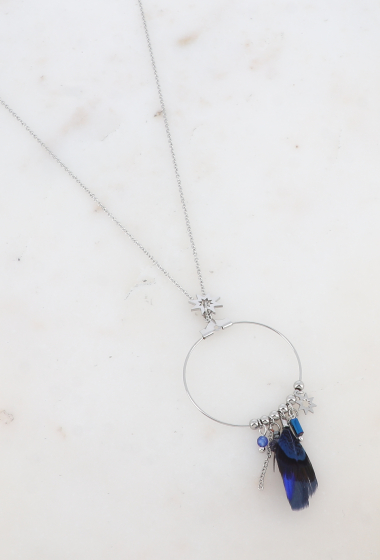 Großhändler Ikita Paris - Lange Halskette mit Ring, Feder und Anhängern