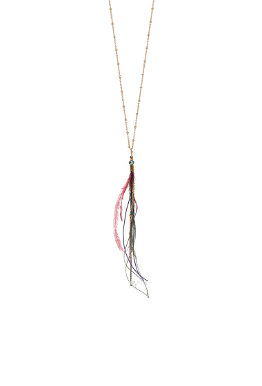 Großhändler Ikita Paris - Lange Halskette – Perlenanhänger mit Federn