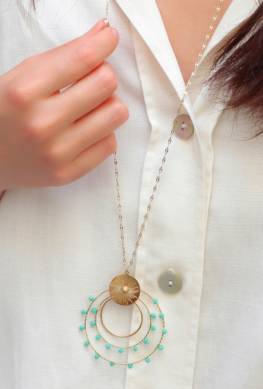 Großhändler Ikita Paris - Lange Halskette – rundes Stück mit Kugel, Ring, Perlen