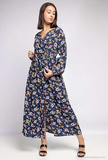 Grossiste Ikoone&Bianka - Robe longue cache-cœur à imprimé fleurs