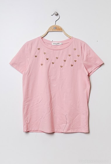 Großhändler Ikoone&Bianka - T-shirt with embroidered hearts